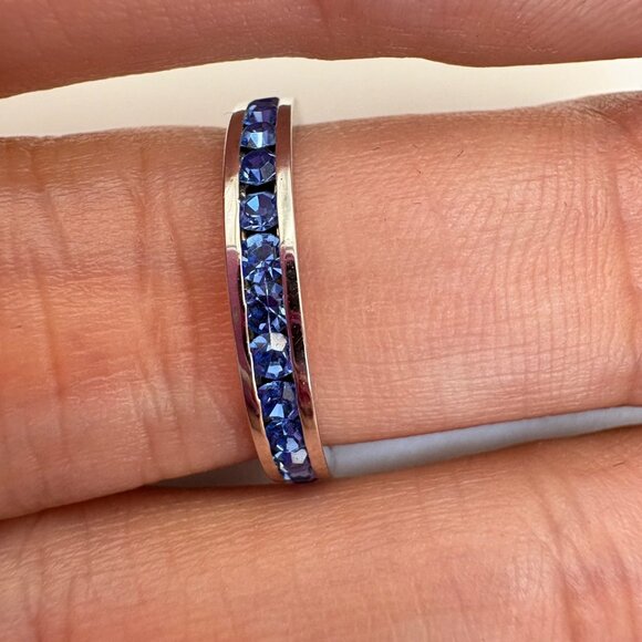 VTG Sterling Silver 925 Blue Cubic Zirconia Channel Set Statement Ring Size 6 - Picture 7 of 10